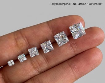 Princess Cut Cubic Zirconia Ohrstecker, quadratische Kristall Ohrstecker, Minimalist Sparkle Ohrringe, Abschlussfeier oder Hochzeitsgeschenk