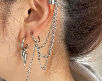 Boucles d'oreilles doubles créoles à pointes clip pour les amateurs de punk en acier inoxydable - Bijoux grunge