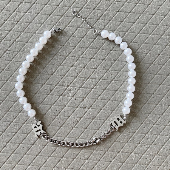 Pearl Punk Necklace - Edgy Unisex Jewelry With Steel Chain