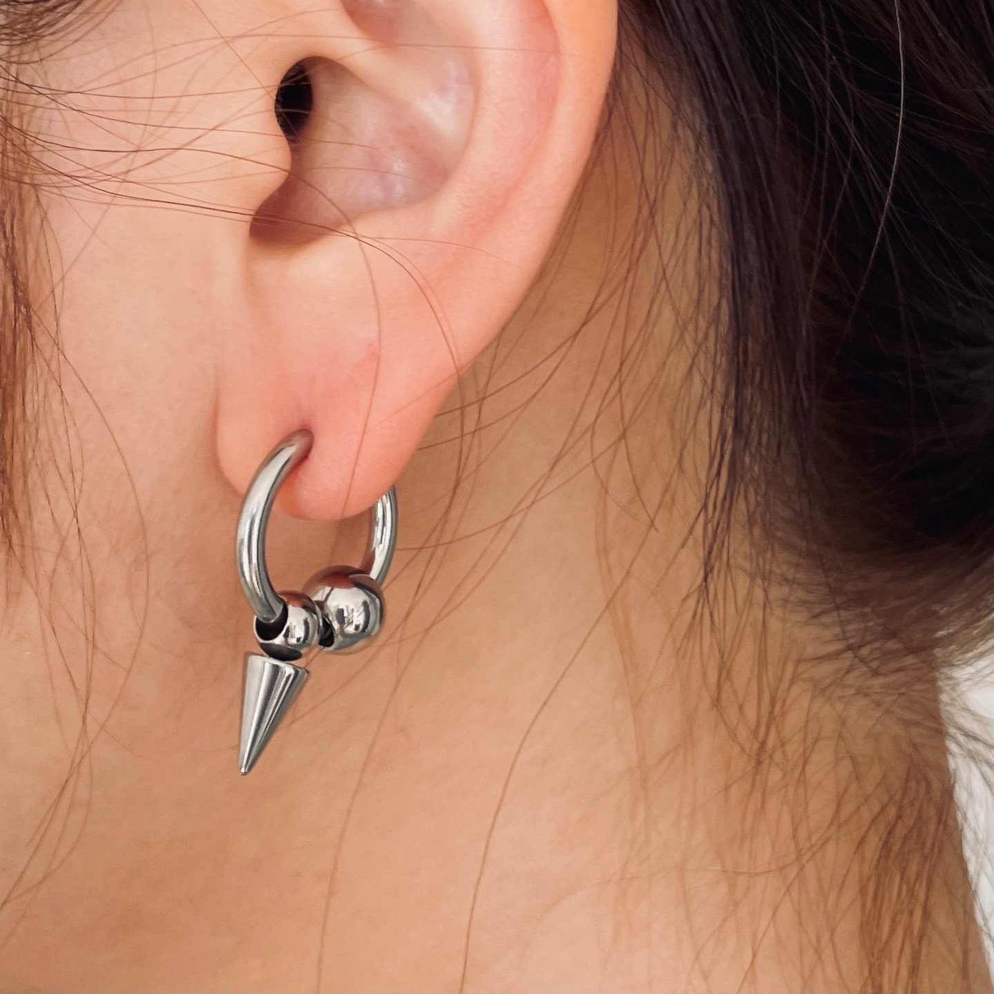 Punk Spike Hoop Earrings - Unisex Staikless Steel Bead