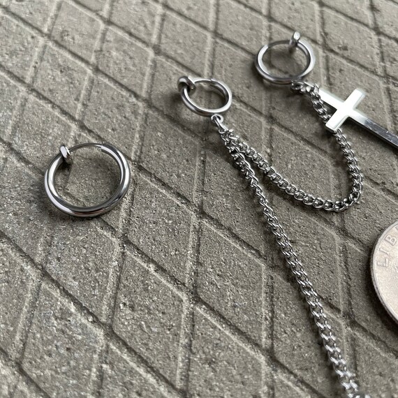 1PC Fashion Stainless Steel Ear Clip Earrings Punk Style Black Clip Earring Non Piercing Gothic - Foto 3