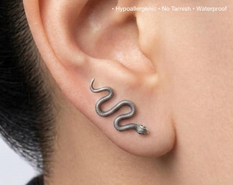 Gothic Titanium Snake Ear Climber Earrings