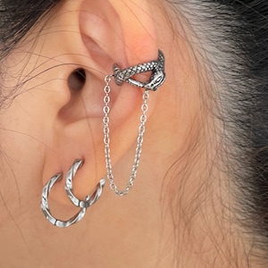 Edgy Snake Ear Cuff with Chain - Gothic Snake Earrings