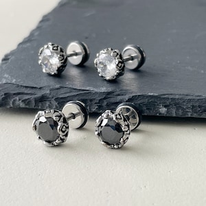 Vintage-inspired Mens Viking CZ Stud Earrings in Titanium for a Distinctive Style