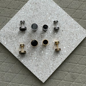 Schwarze Emaille-Ohrstecker | Titan-Ohrstecker mit Schraubverschluss | Minimalistische Herren-Ohrstecker mit flacher Rückseite Bild 8