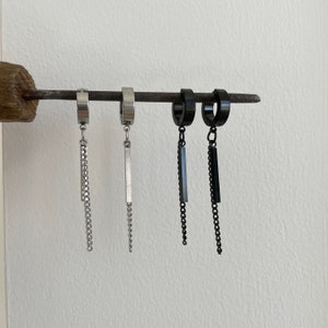 Unisex Stainless Steel Dangle Bar Hoop Earrings: Punk Chain Jewelry