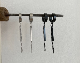Unisex Bar Earrings - Punk Jewelry - Stainless Steel Earrings - Waterproof Earrings - Black Bar Dangles - Gothic Lover