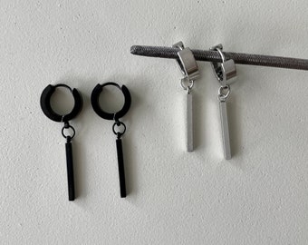 Industrial Bar Hoop Earrings: Surgical Steel Dangle, Edgy Unisex Jewelry