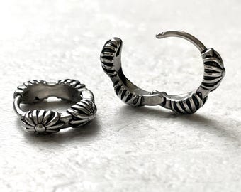 Daisy Hoop Earrings: Titanium Flower Jewelry, 10mm
