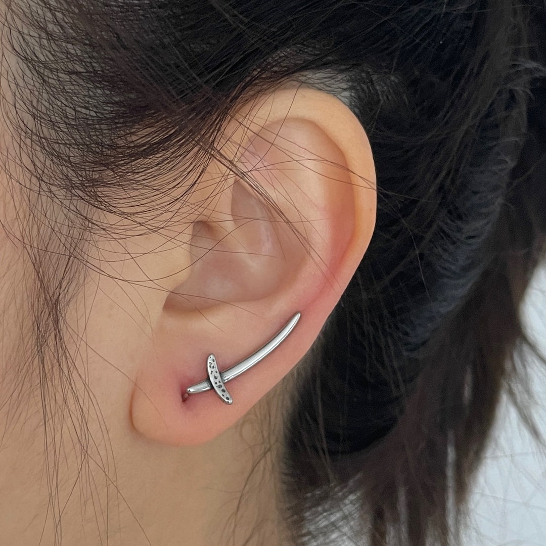Ear Dagger Design Dagger Earrings - Titanium Ear Climber Earrings - Cool Earrings ...