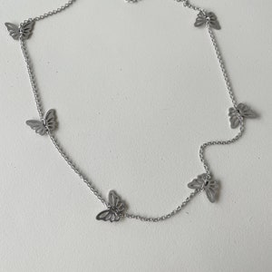 Silver Butterfly Chain Necklace: Stainless Steel Choker