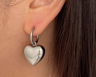 Heart Earrings - Heart Dangles - Stainless Steel Drop Earrings - Romantic Gift For Her - Fashion Jewelry
