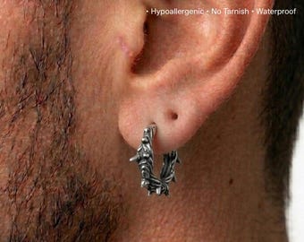 Barbed Wire Hoop Earrings | Titanium Industrial Jewelry | Edgy Goth Statement Piece