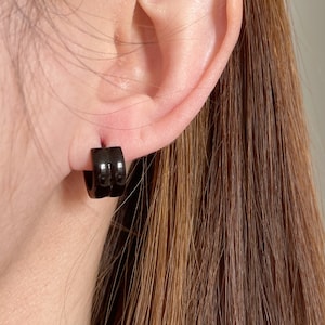 Double Dome Hops - Black Hoop Earrings - Dome Huggie Hoop Earrings - Unisex Hoops