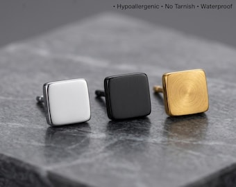 Square Titanium Studs for Men: Modern Screw Back Earrings