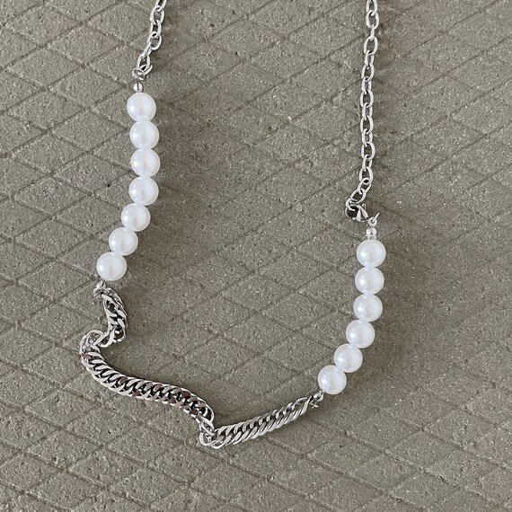 Pearl Necklace kpop Hipster Pearl Chain Necklace pearl Choker flat