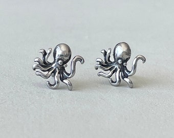 Octopus Earrings - Titanium Studs - Unique Ocean Themed Jewelry - Gift for Sea Lovers