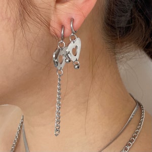 Heart Earrings - Heart Clip On Hoops - Dangly Earrings for Her