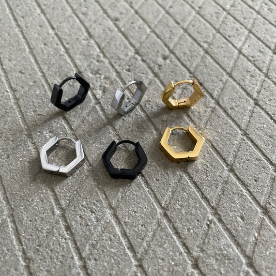 Hexagon Small Hoop Earrings hexagon Huggie Hoops simple Mens Hoop
