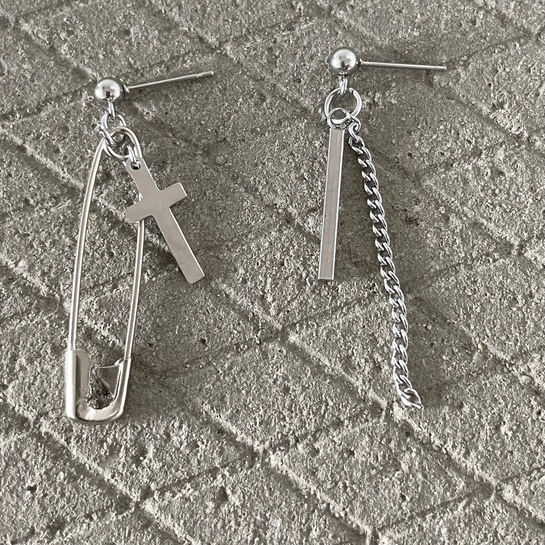 Mismatched Dangle Stud Earrings Kpop Style Earrings Safety Etsy