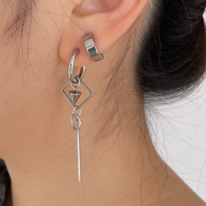 Geometric Clip On Earrings - Spike Clip On Earrings Dangle - Stainless Steel Kpop Jewelry
