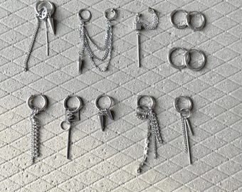 12PCS Kpop Mismatched Earrings Set | Stainless Steel Y2K Grunge Hoops & Charms | Unisex Waterproof Jewelry
