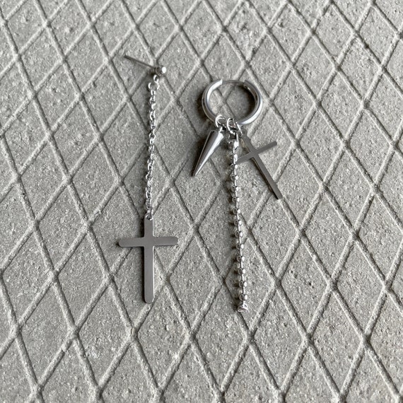 Orecchini A Croce In Acciaio Inox Uomo E Donna – Pendente Gotico Con Catenella, Leggeri E Ipoallergenici - 4
