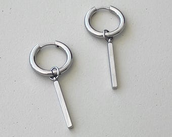 Minimalist Bar Earrings - Everyday Earrings - Vertical Bar Dangle Earrings - Unisex Earrings - Stainless Steel Jewelry