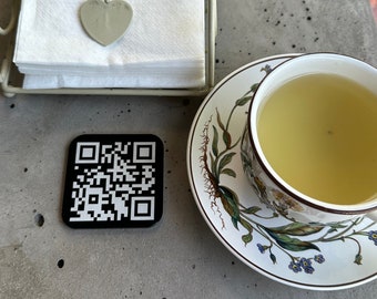 Graverad QR-kodskylt: Meny i rostfritt stål, skanna för att betala