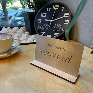 Metal Reserved Table Sign: Birch Wood Base, Restaurant Decor