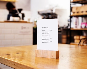 Acrylic Menu Board: Ash Wood Restaurant Table Sign