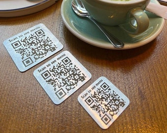 QR-kodskylt i rostfritt stål: Skanna för att betala, barmeny, visitkort