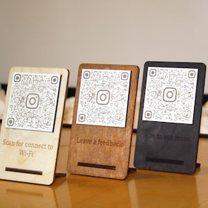Letrero qr de madera para dejar comentarios, revisar el código QR para negocios, tiendas, cuidados, panaderías, restaurantes