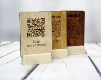 QR Code Holzschild: Scan to Pay for Business