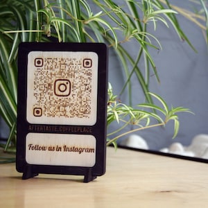 Signo de menú de código QR, código Qr de madera, signo de menú de código QR hecho a medida, escanear para ver el menú Menú de mesa de madera Signo de redes sociales