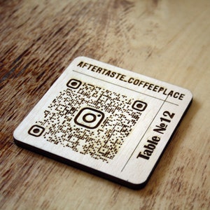 Código Qr de madera, signo de menú de barra, signo de menú de código QR, signo de menú de código QR hecho a medida, menú de escaneo para ver, signo de redes sociales de menú de mesa de madera