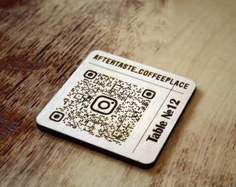 Custom Engraved Wooden QR Code Menu Sign: Tabletop Social Media