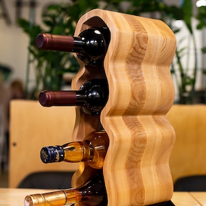 Ash Wood Wine Rack: Modern 4-Bottle Liquor Shelf