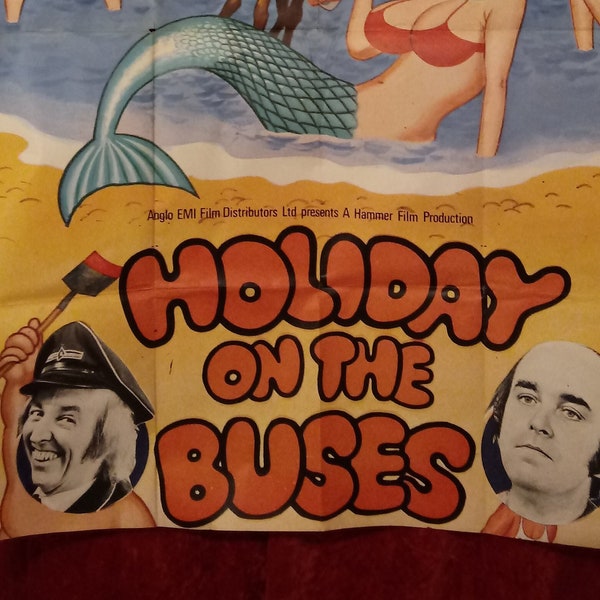 HOLIDAY on the BUSES oversize movie poster for 1973 British Film starring Reg Varney and Stephen Lewis