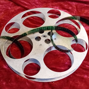 Vintage 16 inch 1950s oddly cut Goldberg Brothers 3000 foot movie reel to Upcycle and Repurpose as Hollywood History Film Decor