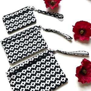 Pulseira elegante com zíper duplo clássico preto e branco - Conjunto de 3 ou individualmente | Organizador de bolsa | Bolsas de mão | Bolsas de noite | Bolsa com zíper