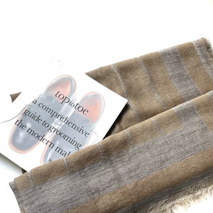 Wool Blend Scarf: Reversible Taupe Stripe Unisex Wrap