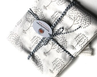 Hand Block Printed Tree Of Life Scarf: Organic Cotton Muslin