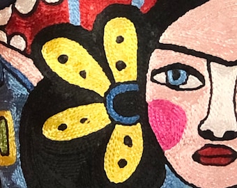 Frida fa una passeggiata - Arte su un cuscino con inserto opzionale