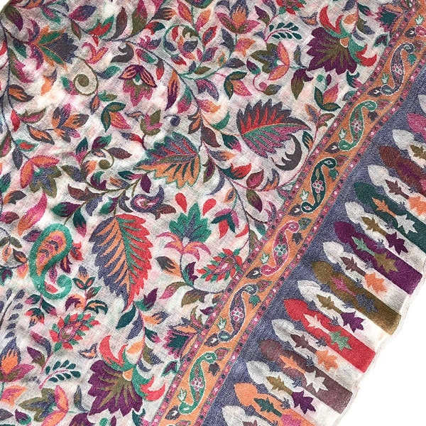 Múltiples colores - Taupe y Multi 100% lana pashmina Kani Floral-Paisley Shawl Scarf Wrap Stole 80 X 30 pulgadas / Manta de oración / Envoltura