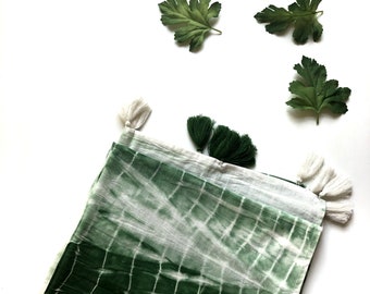 Green Batik Organic Cotton Scarf: Hand Block Printed Beach Wrap