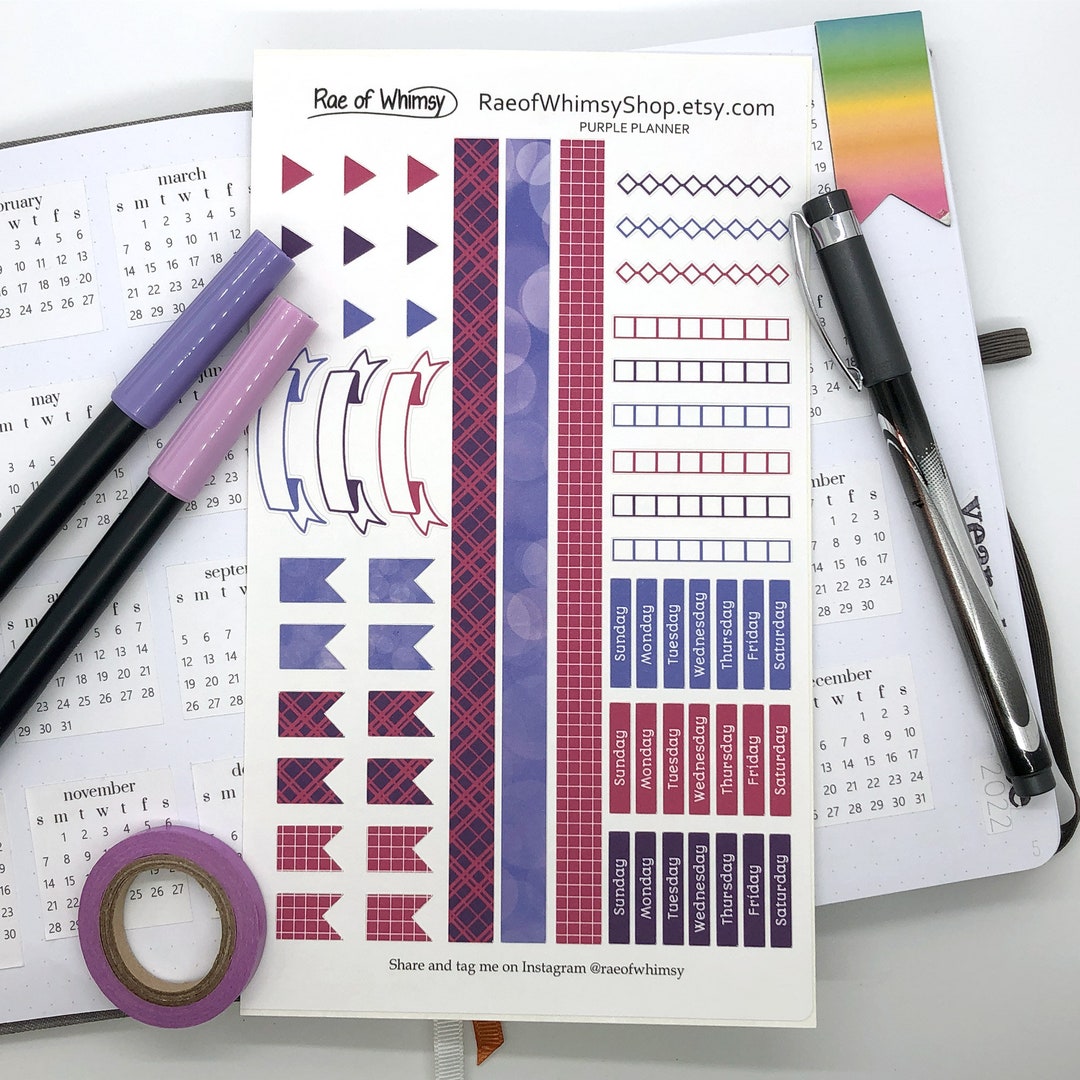 Planner Sticker Sheet – PURPLE | Cute Rainbow | Bullet Journal Stickers ...