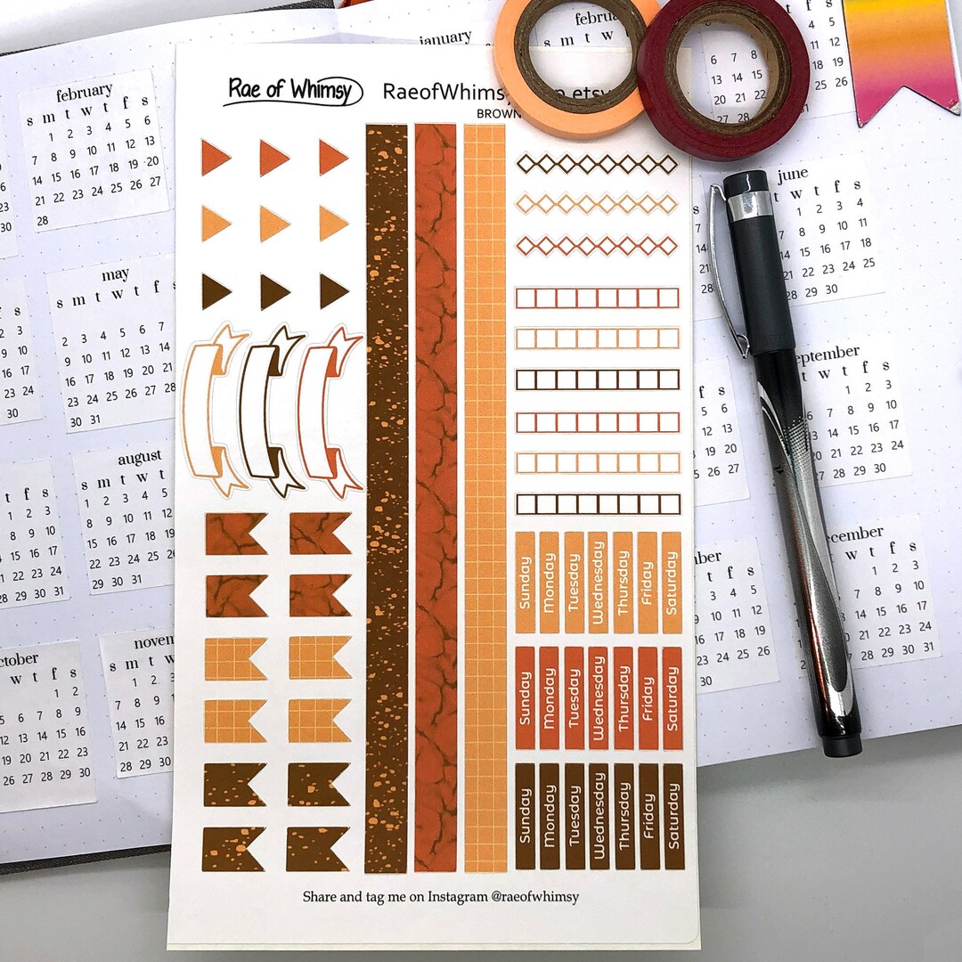 Planner Sticker Sheet – BROWN | Cute Rainbow | Bullet Journal Stickers ...
