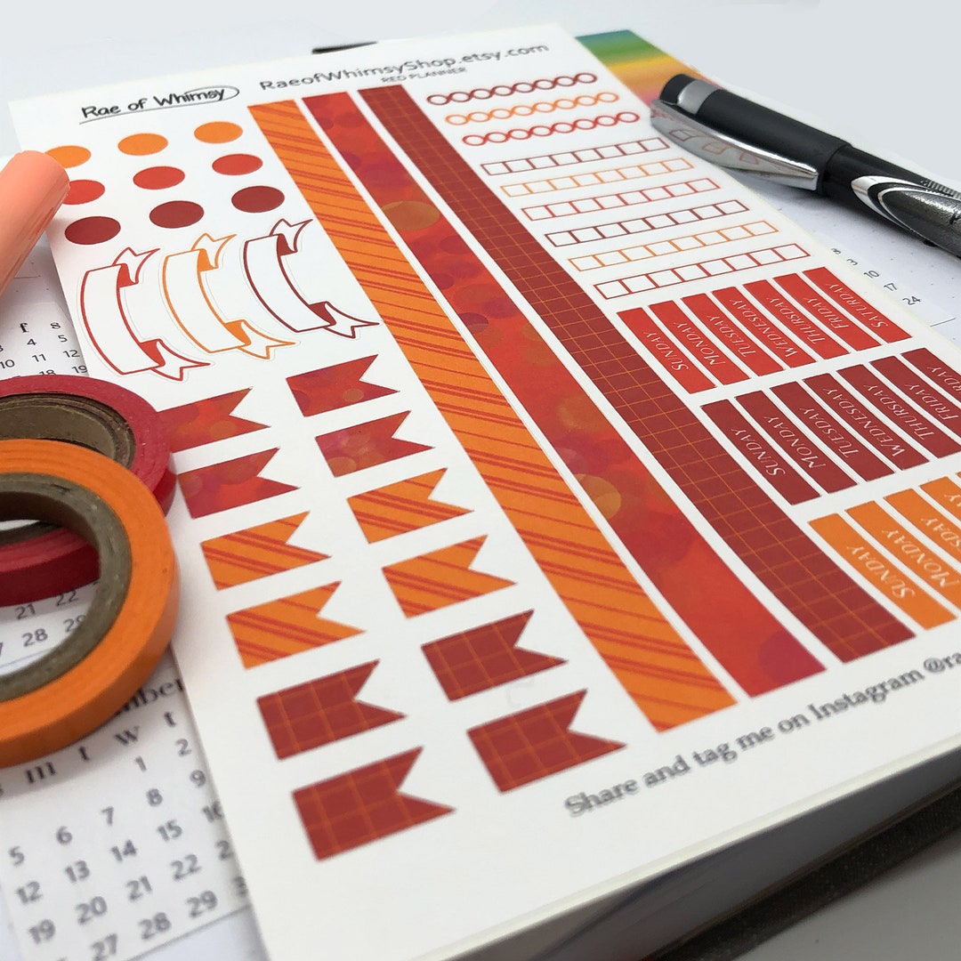Planner Sticker Sheet – RED | Cute Rainbow | Bullet Journal Stickers ...