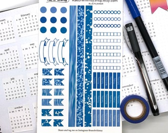 Planner Sticker Sheet – BLUE | Cute Rainbow | Bullet Journal Stickers, Planner Stickers, Scrapbook Stickers, Journal Stickers